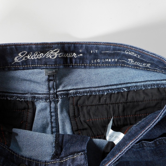 Eddie Bauer Womens Sz 8 Curvy Denim Jean Trouser Dark Wash Low Rise Tab-Front - Picture 3 of 7